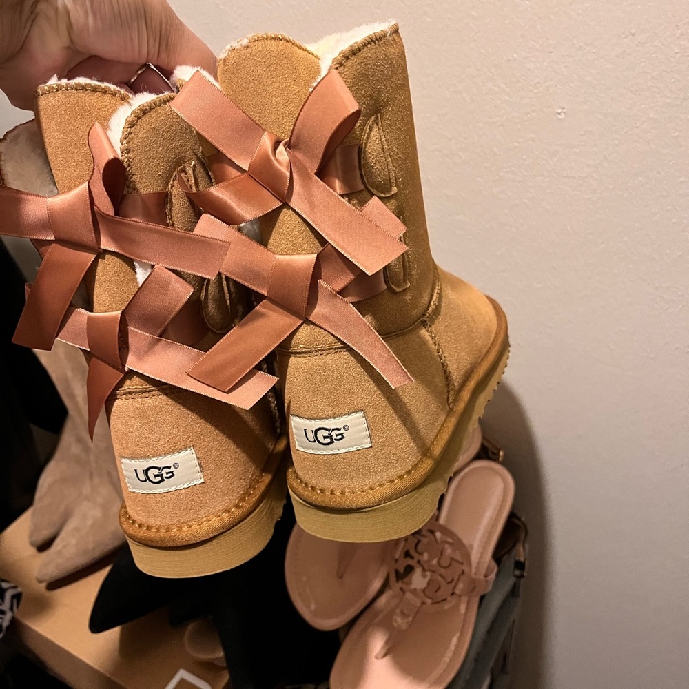 UGG Tan Bailey Bow Boots with Suede Finish